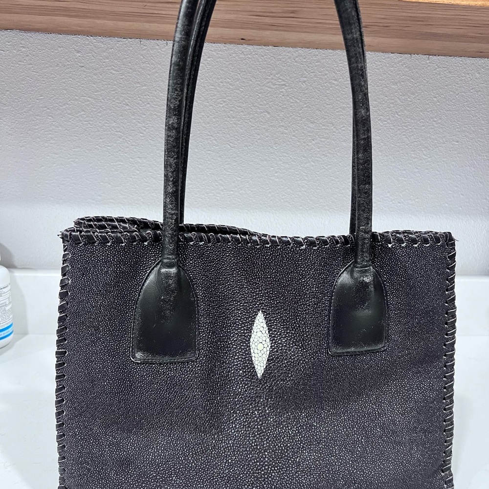 Elegant Black Leather Tote Bag